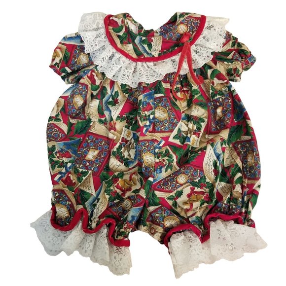 Baby Bonnie 12 Months Christmas 1 Pc Bubble Romper Lace Collar Ruffles - Picture 1 of 9